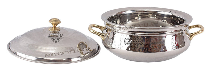Steel Hammered Design Handi Brass Handle with Steel Lid|1000 ML