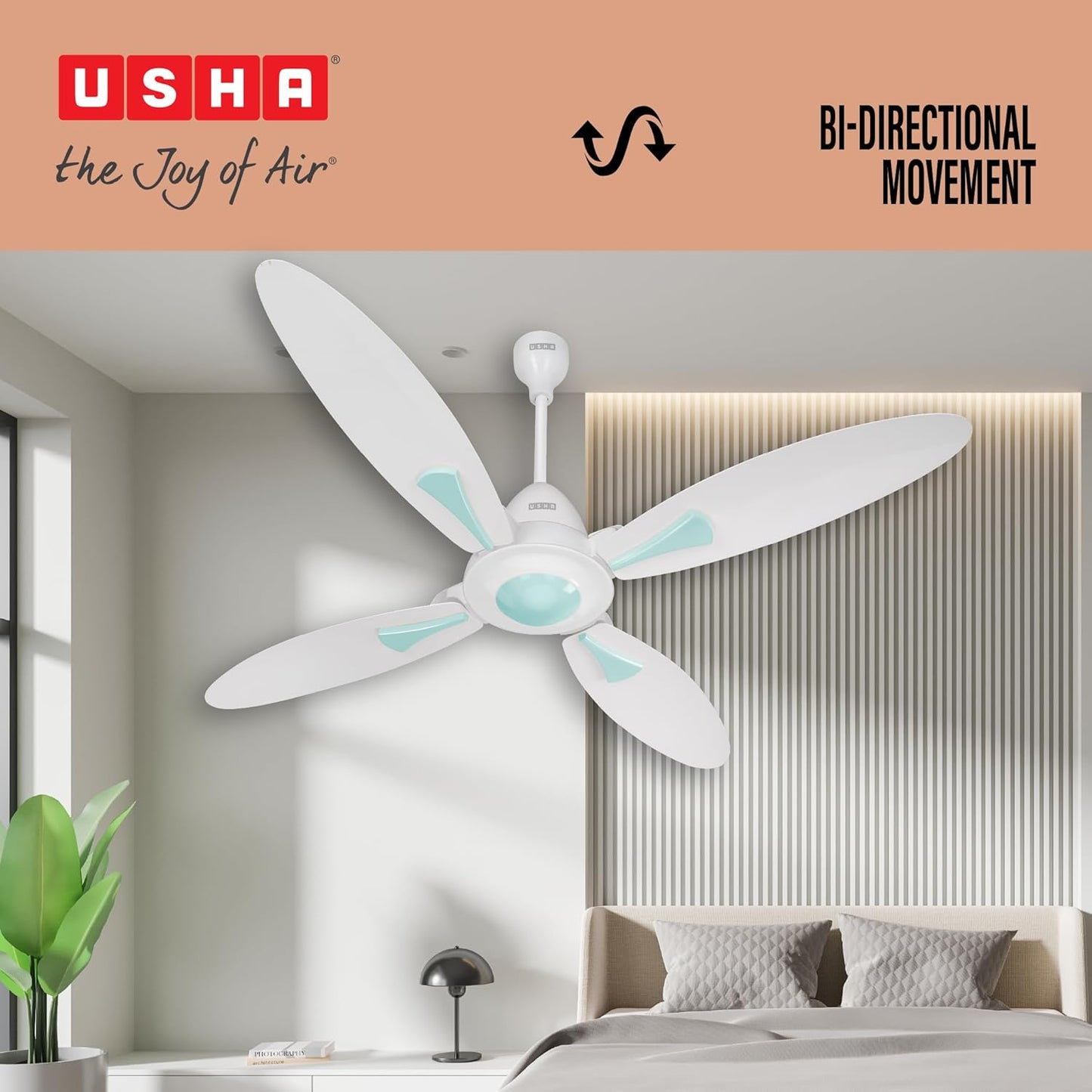 USHA New Bloom Series Dahlia (Inspired by Dahlia) 4-Blade BLDC Ceiling Fan with Bi-Directional Feature | Sleep/Boost/Timer Modes | RF Remote | Dust-Resistant | Whisper-Quiet (White & Light Green)