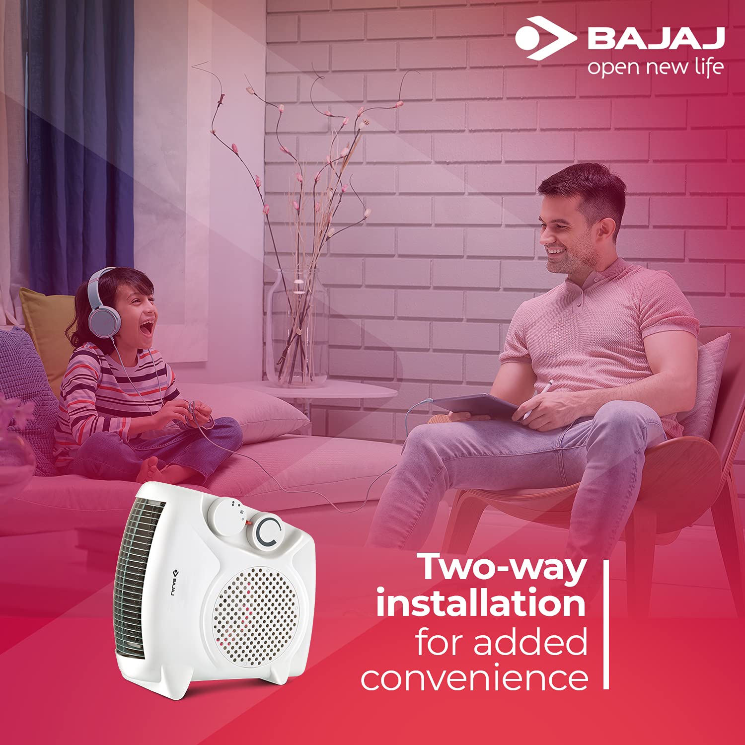 Bajaj Majesty RX10 Room Heater For Home | 2 Heat Settings 1000W/2000 Watts | Triple Safety Assurance | Adjustable Thermostat | Two Way Installation | Heat Convector Room Heater | 2-Yr Warranty 【White】