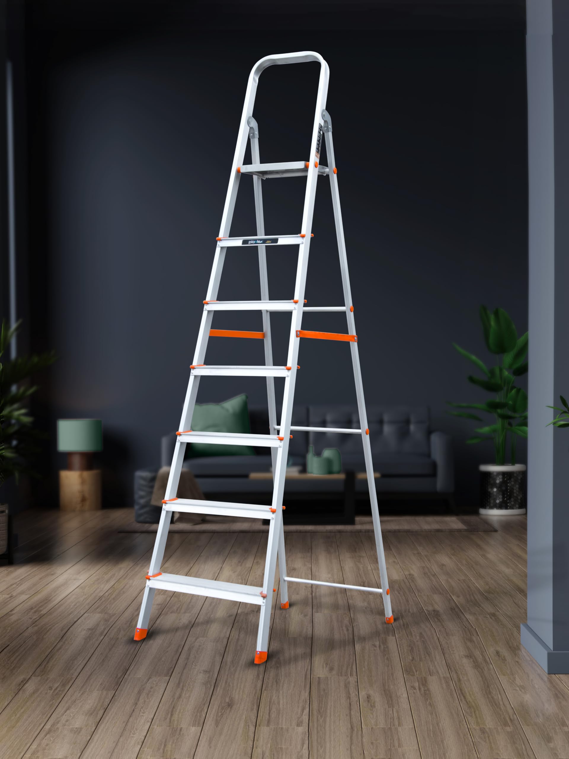Plantex Restructured Legend Aluminium Folding 5 Step Ladder for Home - 5 Wide Step Ladder (Orange-Chrome)
