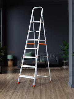 Plantex Restructured Legend Aluminium Folding 5 Step Ladder for Home - 5 Wide Step Ladder (Orange-Chrome)