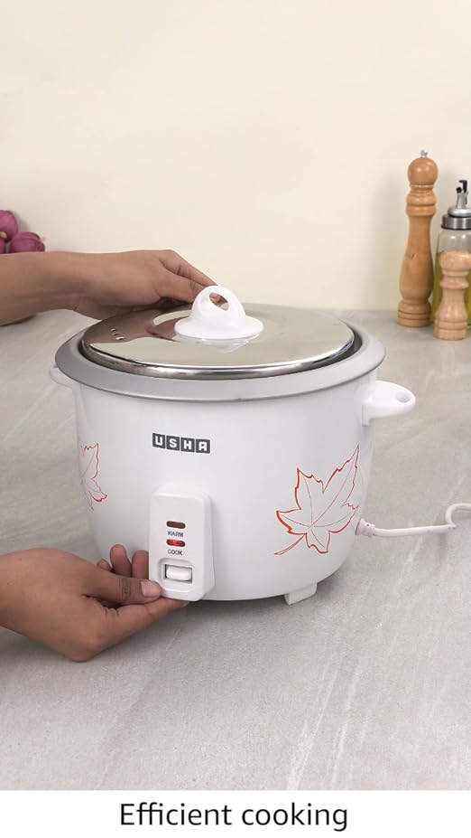 USHA Rc18Ss1 D 700 Watt 1.8 Litres Automatic Rice Cooker With Powerful Heating Element,Keep Rice Warm For 5 Hrs,Steamer,Trivet Plate&amp;More Accessories,5 Yrs Warranty (White),With Stainless Steel Lid