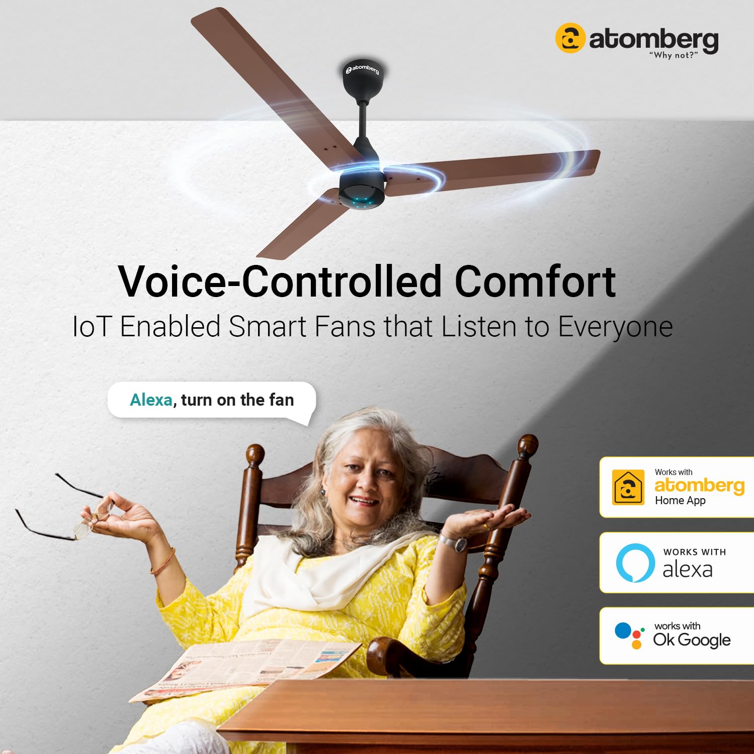 atomberg Renesa Smart 1200mm BLDC Ceiling Fan with IoT & Remote | Energy Efficient Ceiling Fan | Ceiling fan for Living Room | High Air Delivery with LED Indicators (Brown & Black)