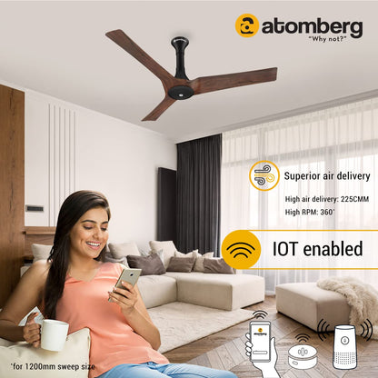 atomberg Aris 1200mm BLDC Ceiling Fan with IoT & Remote Control | Smart Fan with Noiseless Operation | (Dark Teakwood)