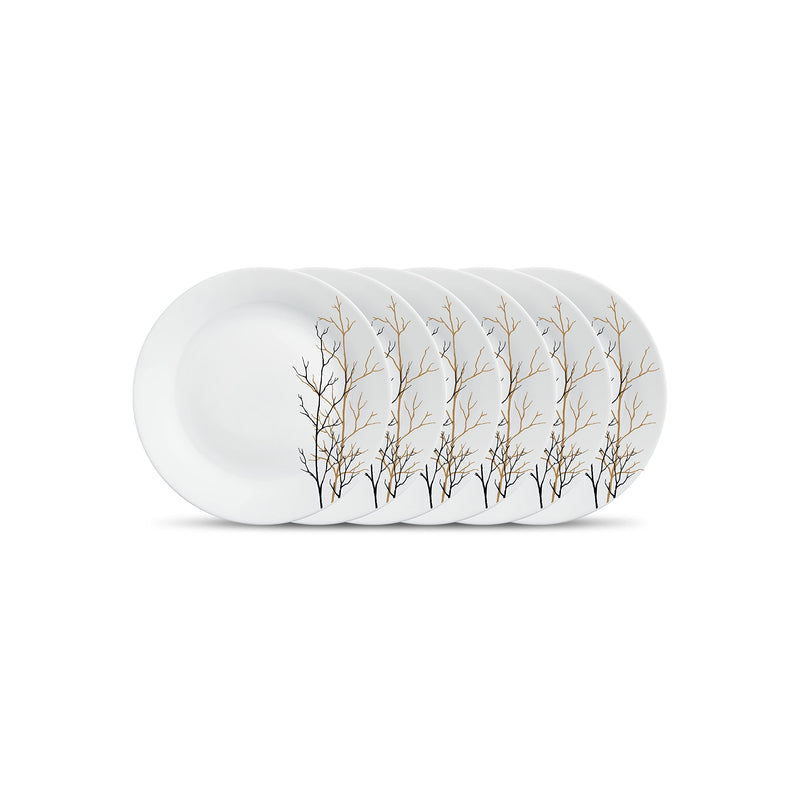 La Opala Diva Ivory Collection Opal Glass Crockery | Quarter Plate Set of 6 | Autumn Shadow Design | Side Plate for snacking & gifting | Microwave Safe | 100% Vegetarian | Extra Strong | Light & White