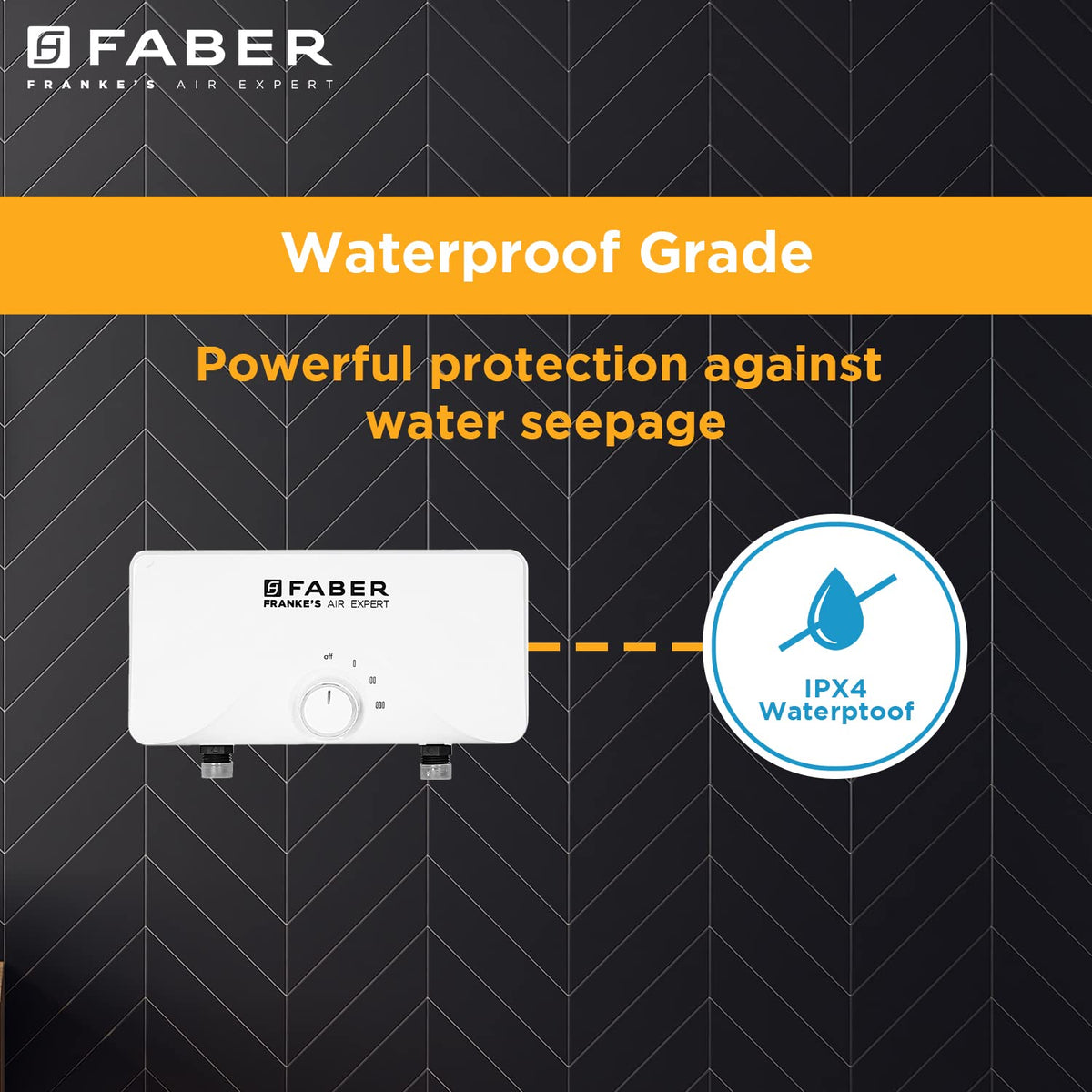 Faber Agnes Tankless Instant 3.5kw Water Heater | High Working Pressure, 3-Level Temperature, Safety Valve, Auto Off | F