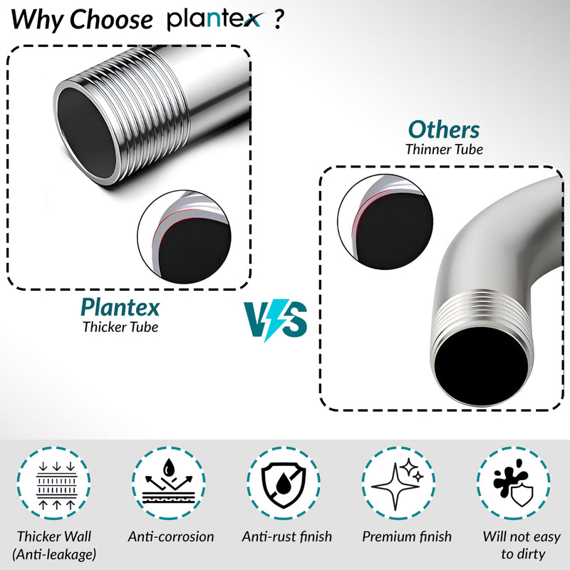 Plantex 11-Inch S-Shaped Shower Arm for Overhead Shower/Stainless Steel Shower Arm Pipe/Wall Mount ShowerArm for Bathroom Fitting with 1⁄2-Inch Thread - Pack of 1 (Chrome)-6