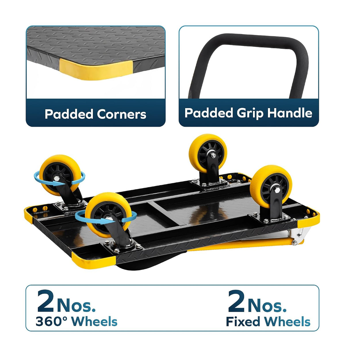 Corvids 400 Kg Heavy-Duty Folding Metal Hand Platform Trolley/Truck | 2-Year Warranty | Portable & Compact Industrial Dolly Cart with 360 Rotating Wheels for Home, Office & Warehouse Use