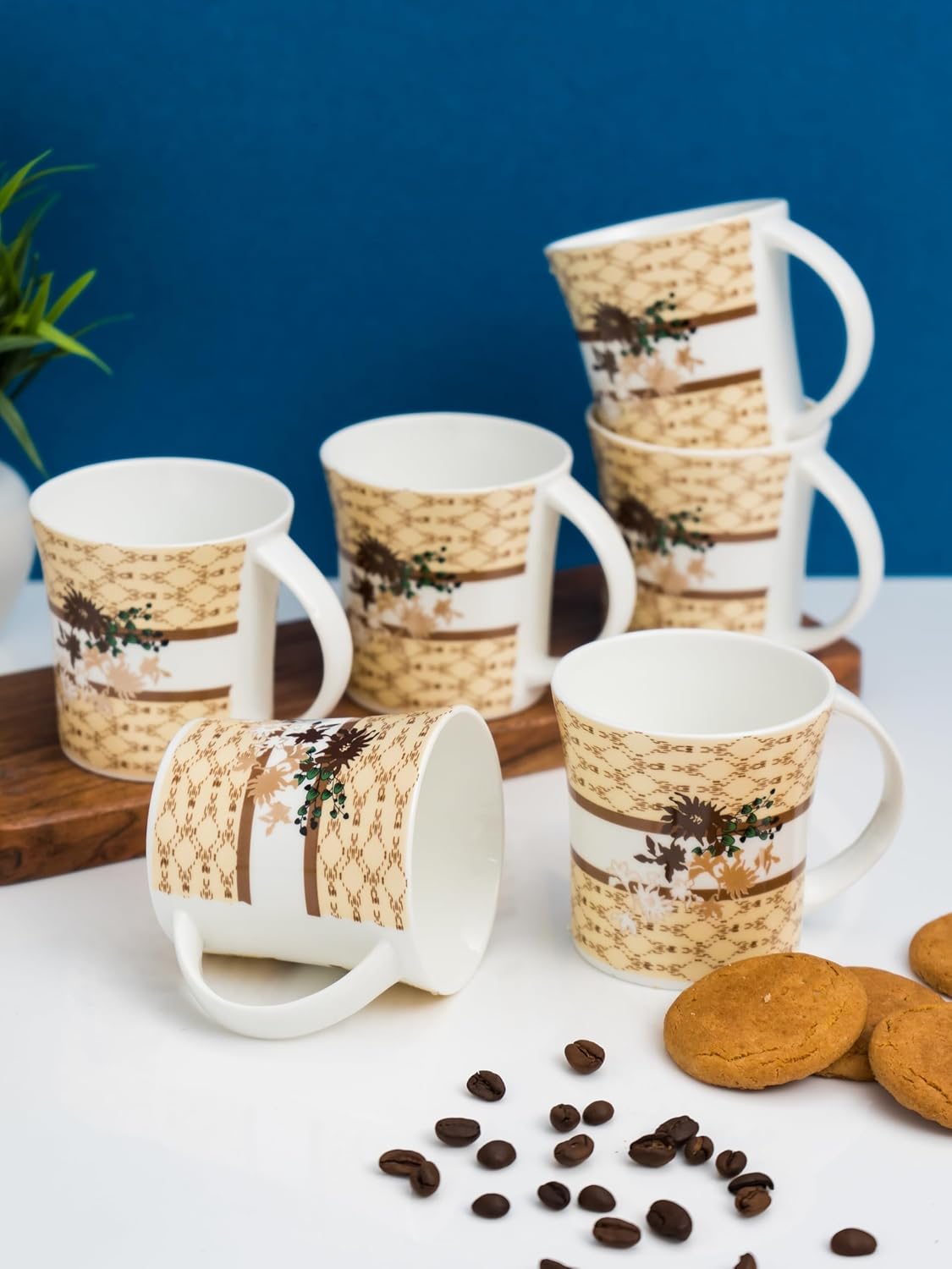 Clay Craft Fine Ceramic Printed Coffee/Tea Cups Set of 6-200 ml Each, Tea Cup Set of 6, Microwave & Dishwasher Safe, Mugs for Coffee, Cups Set of 6, Mug Set, Gift Set, Ideal for Gifting