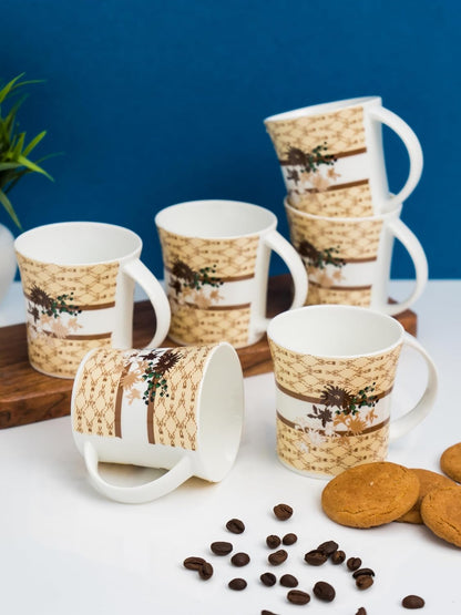 Clay Craft Fine Ceramic Printed Coffee/Tea Cups Set of 6-200 ml Each, Tea Cup Set of 6, Microwave & Dishwasher Safe, Mugs for Coffee, Cups Set of 6, Mug Set, Gift Set, Ideal for Gifting
