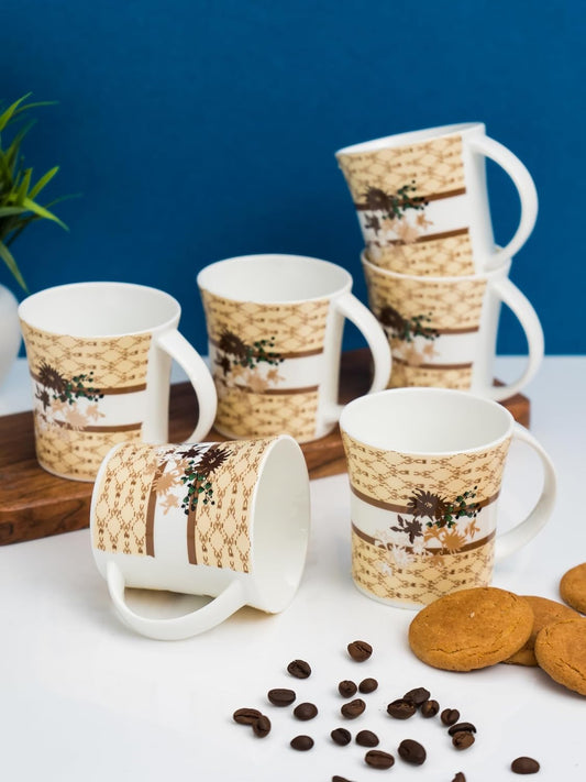 Clay Craft Fine Ceramic Printed Coffee/Tea Cups Set of 6-200 ml Each, Tea Cup Set of 6, Microwave & Dishwasher Safe, Mugs for Coffee, Cups Set of 6, Mug Set, Gift Set, Ideal for Gifting