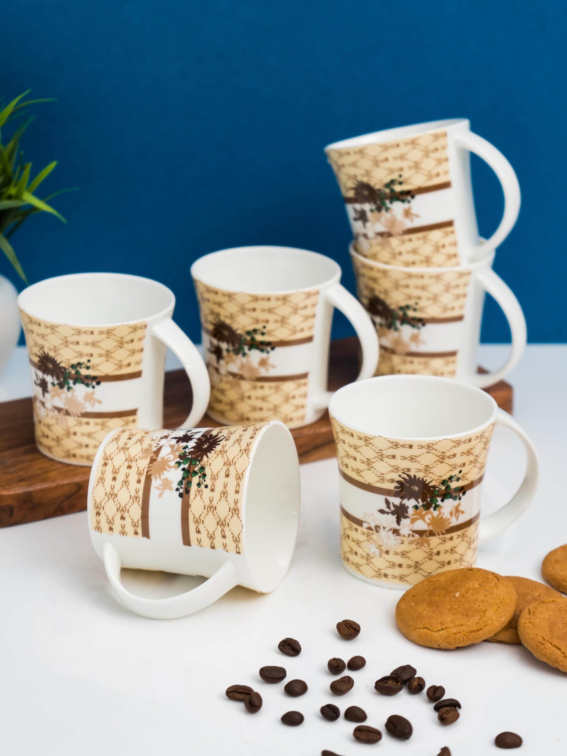 Clay Craft Fine Ceramic Tea/Coffee Cup Set of 6-200 ml Each (Jackson Hilton 350), Tea Cup Set of 6, Microwave & Dishwasher Safe, Mugs for Coffee, Cups Set of 6, Mug Set, Gift Set, Ideal for Gifting