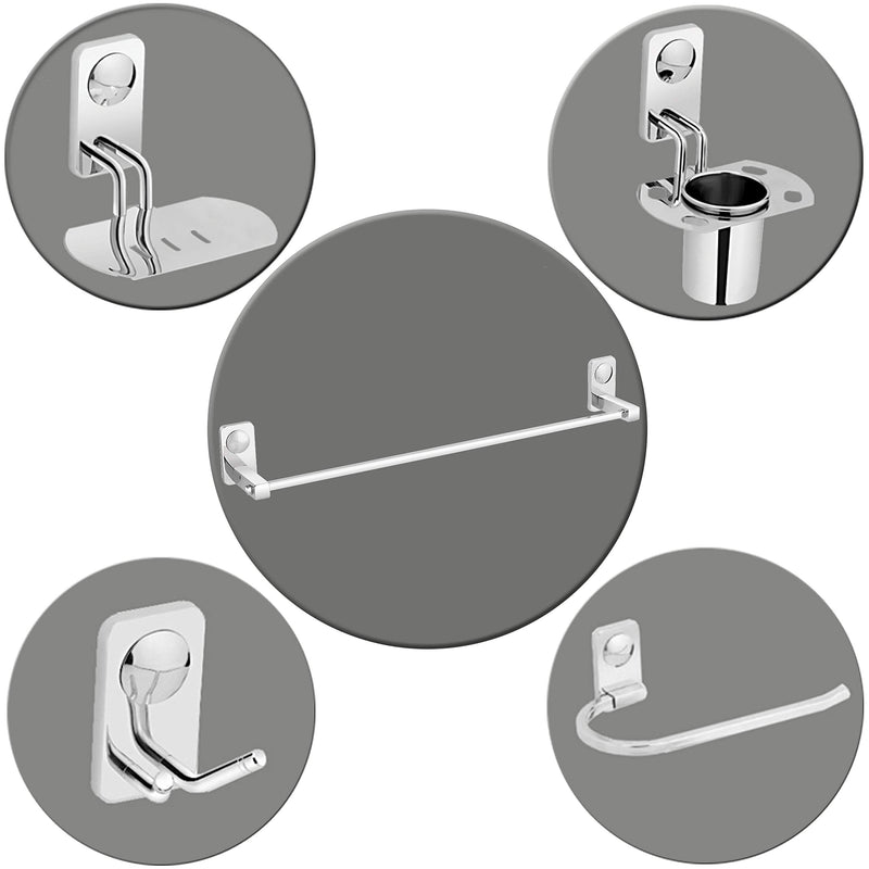 Plantex Stainless Steel Wall Mount Bath Accessories/Bathroom Hanger for Towel/Napkin Ring/Tumbler Holder/Soap Dish/Robe Hook (Chrome, Pack of 5)-1