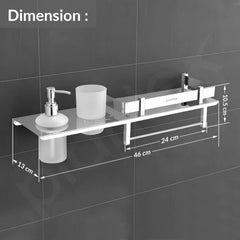 Plantex Stainless Steel 4in1 Multipurpose Bathroom Shelf/Bathroom Steel Rack with Tumbler Holder, Towel Rod and Liquid Soap Dispenser Chrome (18x5 inches)-4
