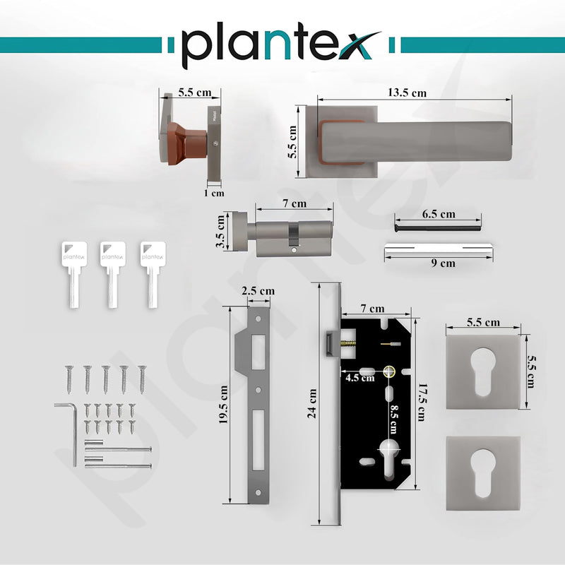 Plantex Triple Security Door Lock for Home/Main Door Lock Set with 3 Years of Warranty/Mortise Lock for Door with Brass Lock Body & Cylinder (7116 - PVD Choco & Satin Black)-3