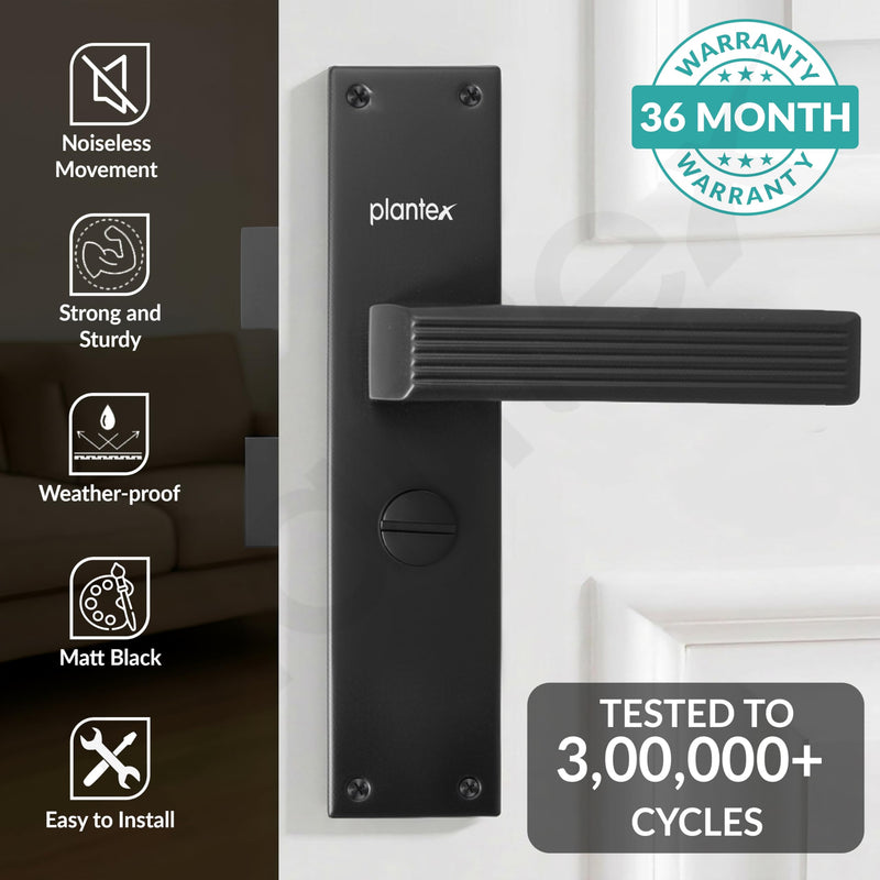 Plantex Stainless Steel Door Lock Bathroom Door Lock/Mortise 8inch Keyless Plate Handle Set for Home/Bathroom/Store Room/Balcony/Office - Pack of 1 (DTM-661, Z-Black)-2