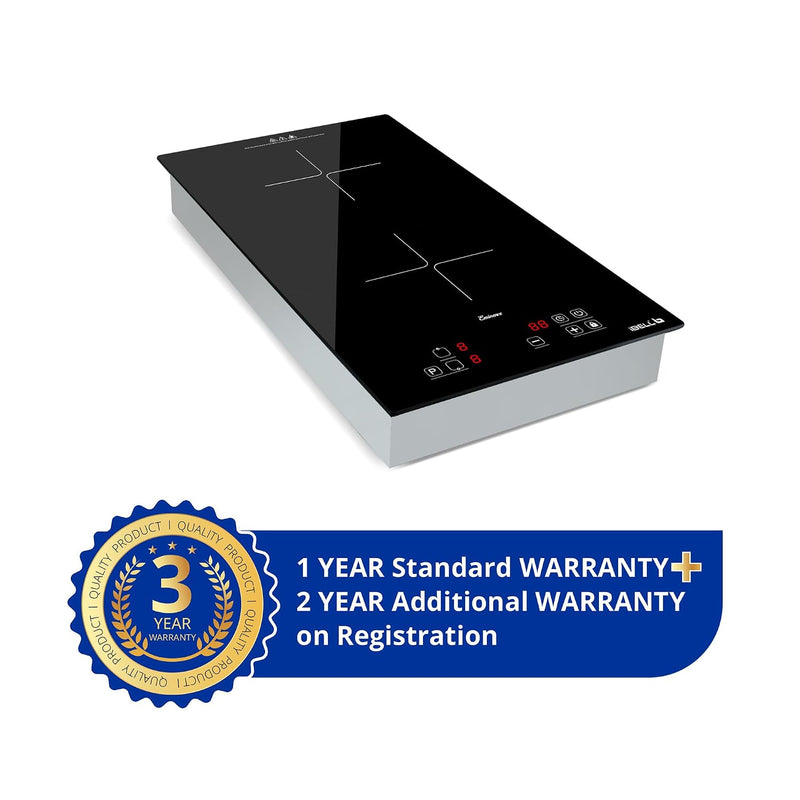 iBELL EMINENCE02, 3500W, 3-YEAR WARRANTY, 2-Zone Induction Hob with Touch Controls & Toughened Glass, High Speed Heating, Energy Efficient, Perfect for Modern Kitchens [Black]