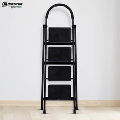 Plantex Cheston Premium GI Steel Foldable 4 Step Ladder for Home/Wide Anti Slip Steps (Black)