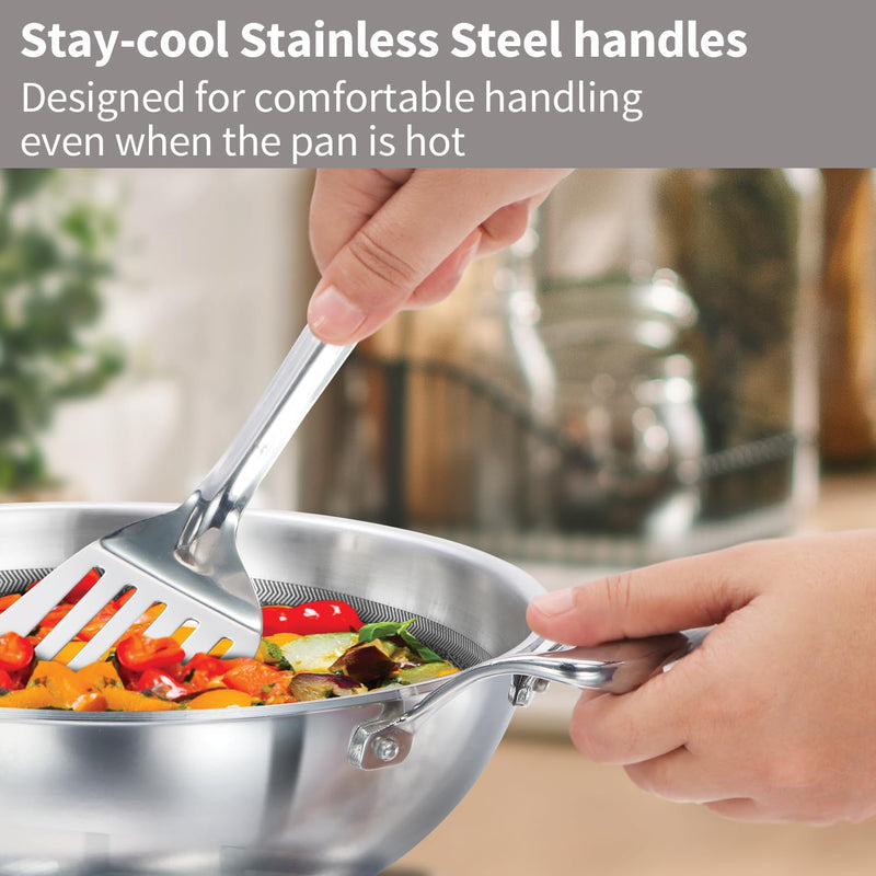 Hawkins Pro 3.5 Litre Shielded Nonstick Triply Deep-Fry Pan, Kadhai with Stainless Steel Handles and Glass Lid, Silver (PSNK35G), 26 cm