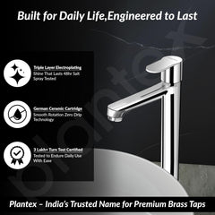 Plantex Pure Brass High Neck Pillar Cocke/Tall Body Pillar Cock for Basin with Teflon Tape/Tap for Wash Basin with 7 Year Warranty - (Alpha, Chrome)-3