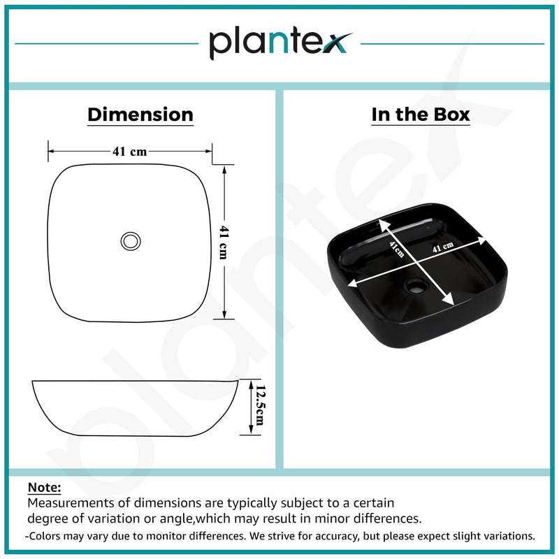 Plantex Premium Ceramic Tabletop Washbasin/Black Countertop Wash Basin/Tabletop Basin for Bathroom/Small Wash Basin (16 x 16 x 5 Inch)-2