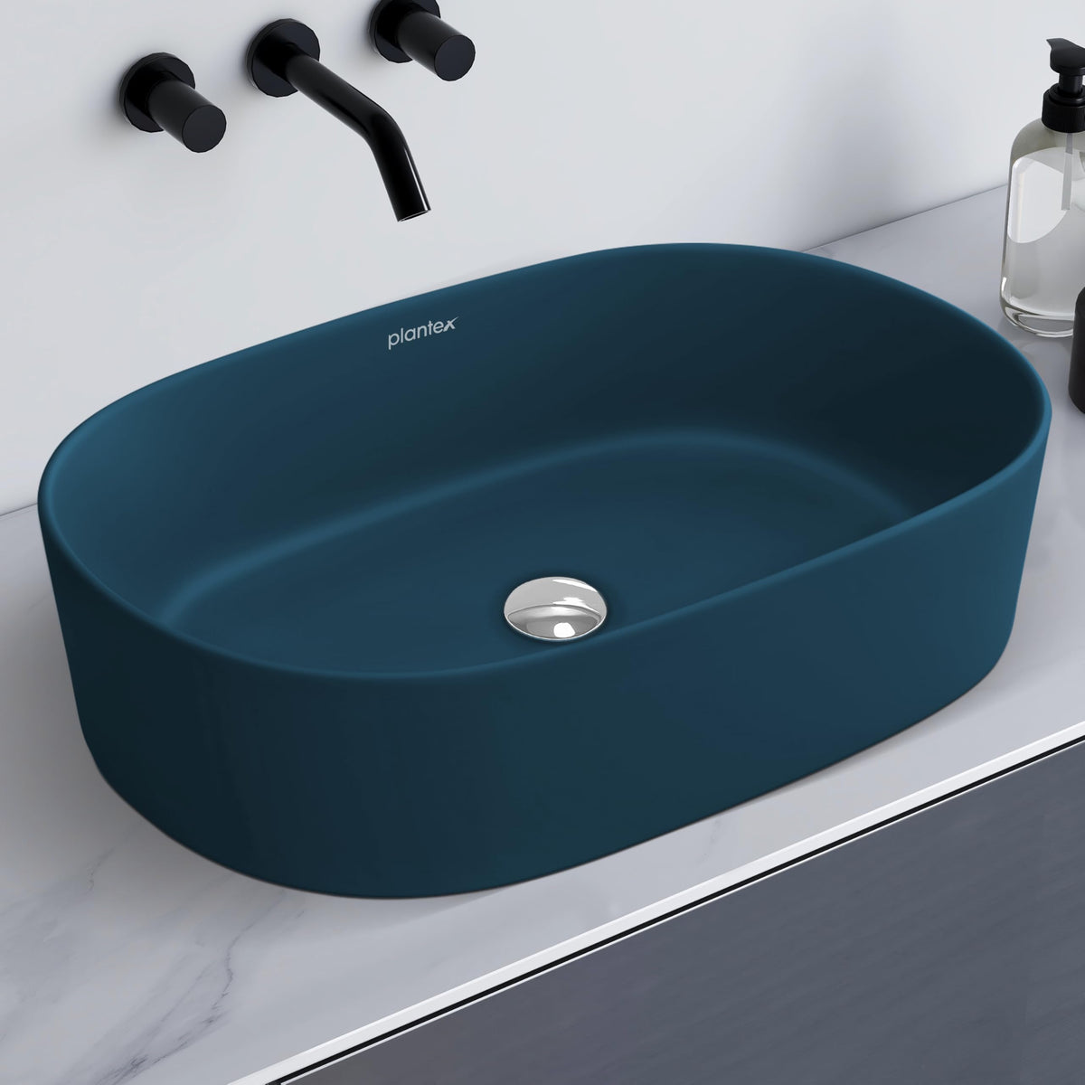 Plantex Ceramic Wash Basin for Bathroom/Oval Counter Top Basin/Tabletop Wash Basin for Home/Office(Pine Blue - 22x14x6 inch)-1