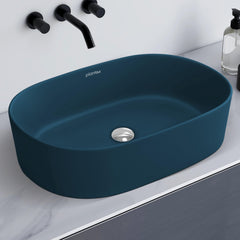 Plantex Ceramic Wash Basin for Bathroom/Oval Counter Top Basin/Tabletop Wash Basin for Home/Office(Pine Blue - 22x14x6 inch)-1