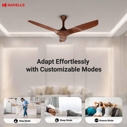 Havells Stealth Air BLDC Wood 1200mm Premium Ceiling Fan with 100% Pure Copper|5 Star Rating|Remote Controlled |Watt: 40|Air Flow: 245 cmm|Speed: 280 RPM|Free Installation |2 Year Warranty (Walnut)