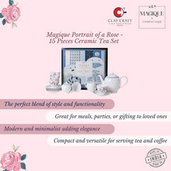 Magique by The Wishing Chair x ClayCraft : Portrait of a Rose Ceramic Teaset 15-Piece | Teapot, Cups & Saucers, Sugar & Milk Pot | Elegant Floral Tea Set for Home High Tea Gifting Weddings Parties