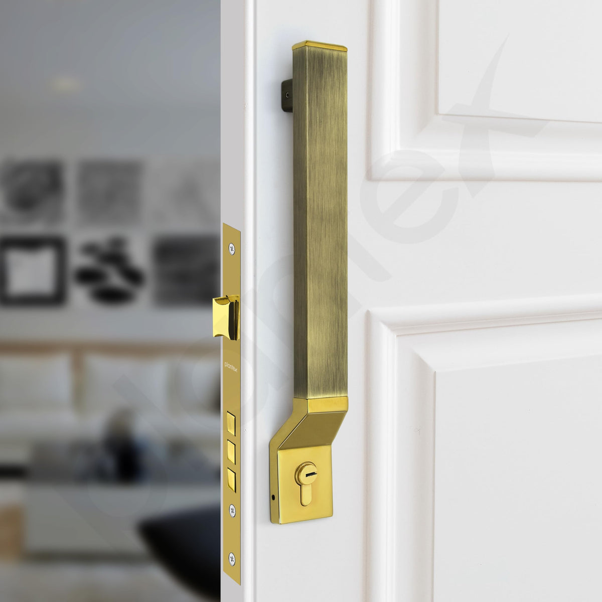 Plantex 15 Inch Door Handle with Lock/Stainless Steel Handle Set for Home/Office/Door Accessories - Pack of 1 (Brass Antique & Gold)-6