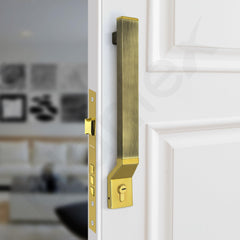 Plantex 15 Inch Door Handle with Lock/Stainless Steel Handle Set for Home/Office/Door Accessories - Pack of 1 (Brass Antique & Gold)-6