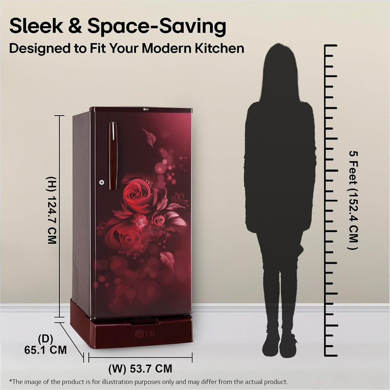 LG 185 L, 4 Star, Smart Inverter, Direct Cool Single Door Refrigerator (GLD1945ZOSE, Scarlet Euphoria, Base stand with Drawer)-6