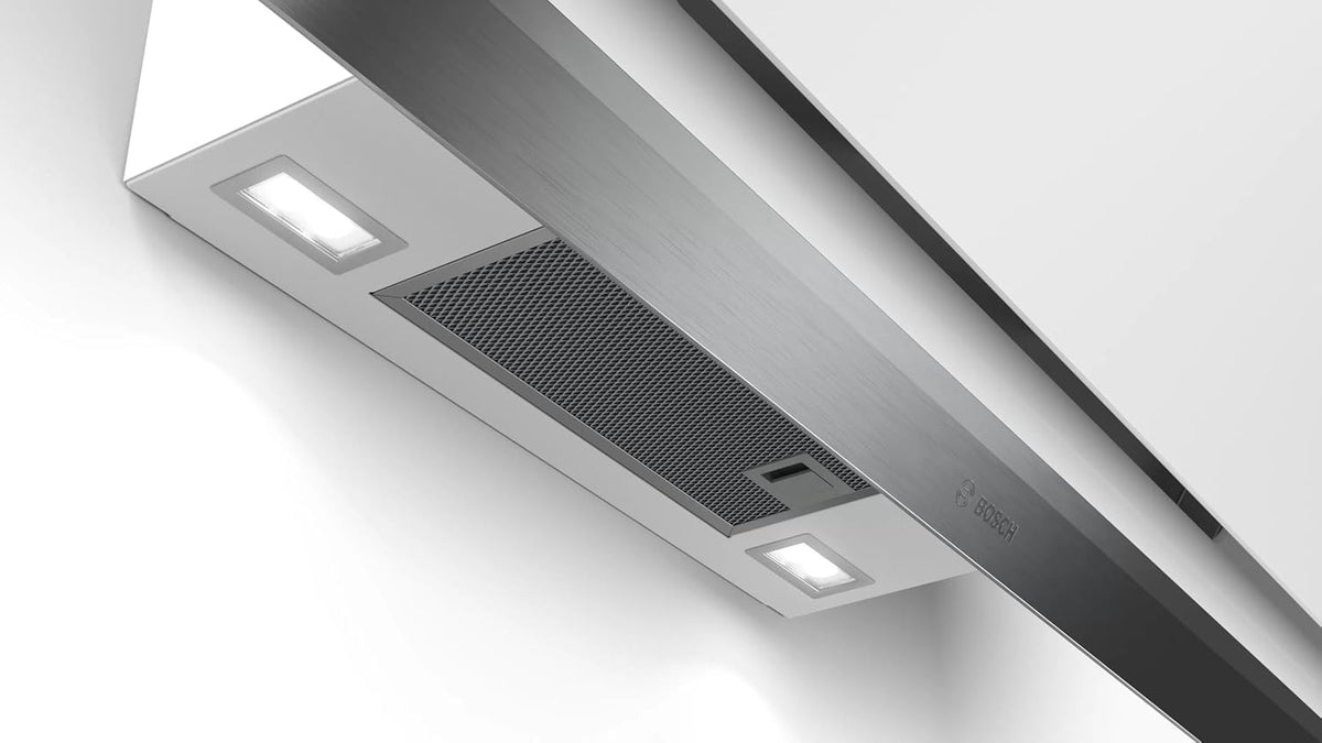 Bosch DWK98PR20ISeries 8 wall-mounted cooker hood 90 cm clear glass white printed