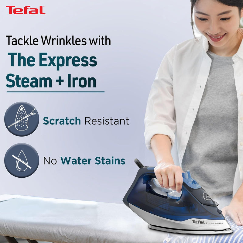Tefal Express Steam+ Iron | No.1 Ironing Brand in Europe | 2600W | Durilium Technology | Ceramic Soleplate | 190g/min Boost | Vertical Steam | Auto Shut-Off | 2-Year Warranty