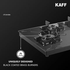 KAFF CTS 84 4B AI Gas Stove/Cooktop 4 Burners with Auto Electric Ignition 84 CM, Black Coated Brass Burners, Slim Line Design, Enamelled Pan Support with Integrated Flame Protector (Black)