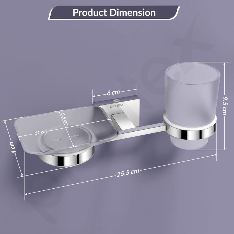 Plantex 304 Stainless Steel Soap and Brush Holder for Bathroom/Soap Dish/Tumbler Holder/Bathroom Accessories (Benz - Chrome)-4