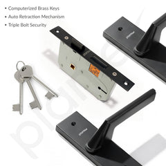 Plantex Heavy-Duty Door Lock Set - Main Door Lock Handle Set/ 6-Lever Lock Mechanism with 3 Years of Warranty/Mortise Lock with 3 Keys, Brass Lockbody (Z-Black)-4