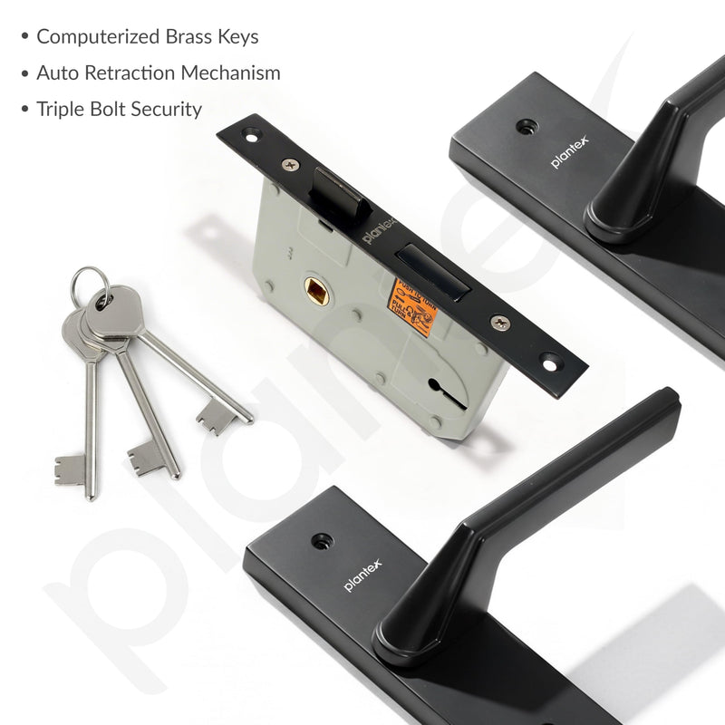 Plantex Heavy-Duty Door Lock Set - Main Door Lock Handle Set/ 6-Lever Lock Mechanism with 3 Years of Warranty/Mortise Lock with 3 Keys, Brass Lockbody (Z-Black)-4
