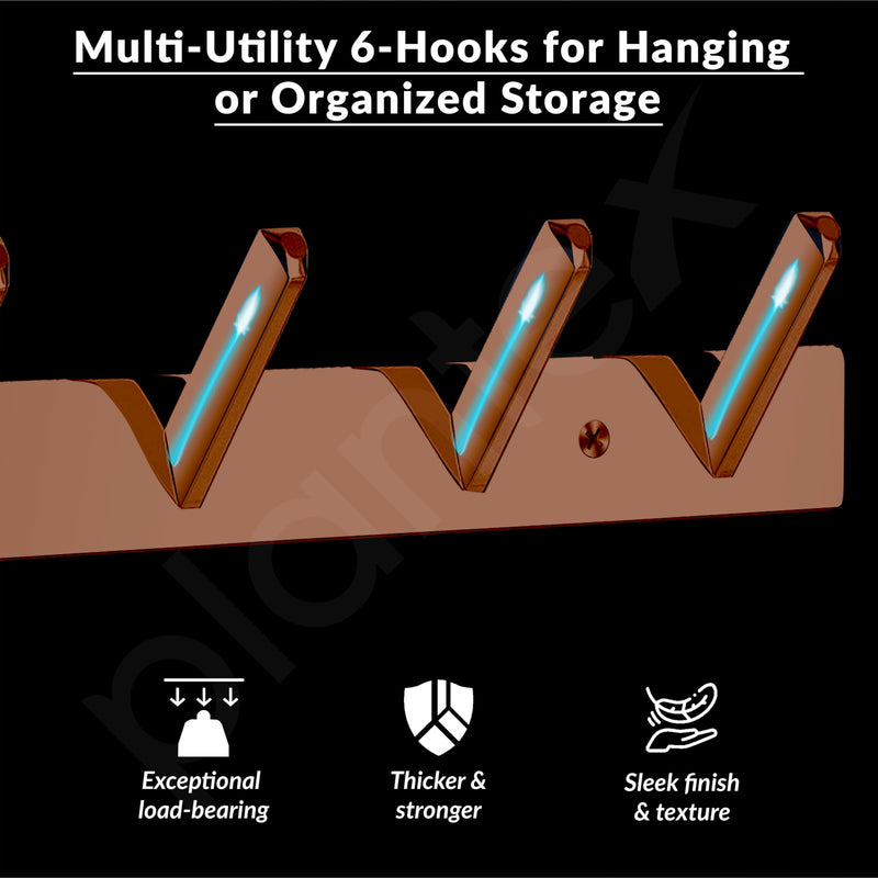 Plantex Wall Hooks for Hanging Cloth/Stainless Steel Towel Hangers/Bathroom Robe Hooks/Door Hangers/Square Wall Hook/Hook Rail for Hanging Keys - 6 Hooks (Pack of 3, PVD Rose Gold)-4