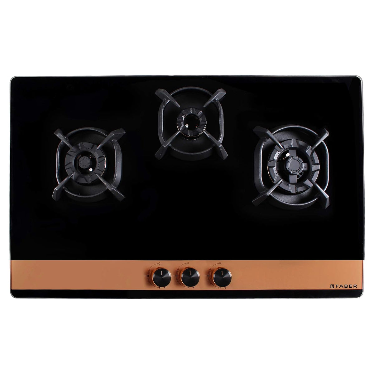 Faber Hobtop Utopia HT903 CRS BR CI AI 3 Brass Burner Auto Ignition Glass Cooktop, Black
