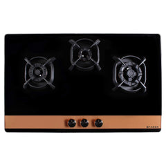 Faber Hobtop Utopia HT903 CRS BR CI AI 3 Brass Burner Auto Ignition Glass Cooktop, Black