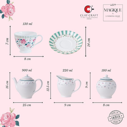 Magique by The Wishing Chair x ClayCraft : Portrait of a Rose Ceramic Teaset 15-Piece | Teapot, Cups & Saucers, Sugar & Milk Pot | Elegant Floral Tea Set for Home High Tea Gifting Weddings Parties