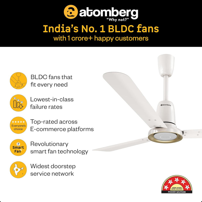 atomberg Studio Nexus Smart 1200mm BLDC Ceiling Fan with IoT & Remote Control | BEE 5-star | Newly Launched | High Air Delivery with Moonbeam Light | Low noise | 5 Year Warranty| Pearl White