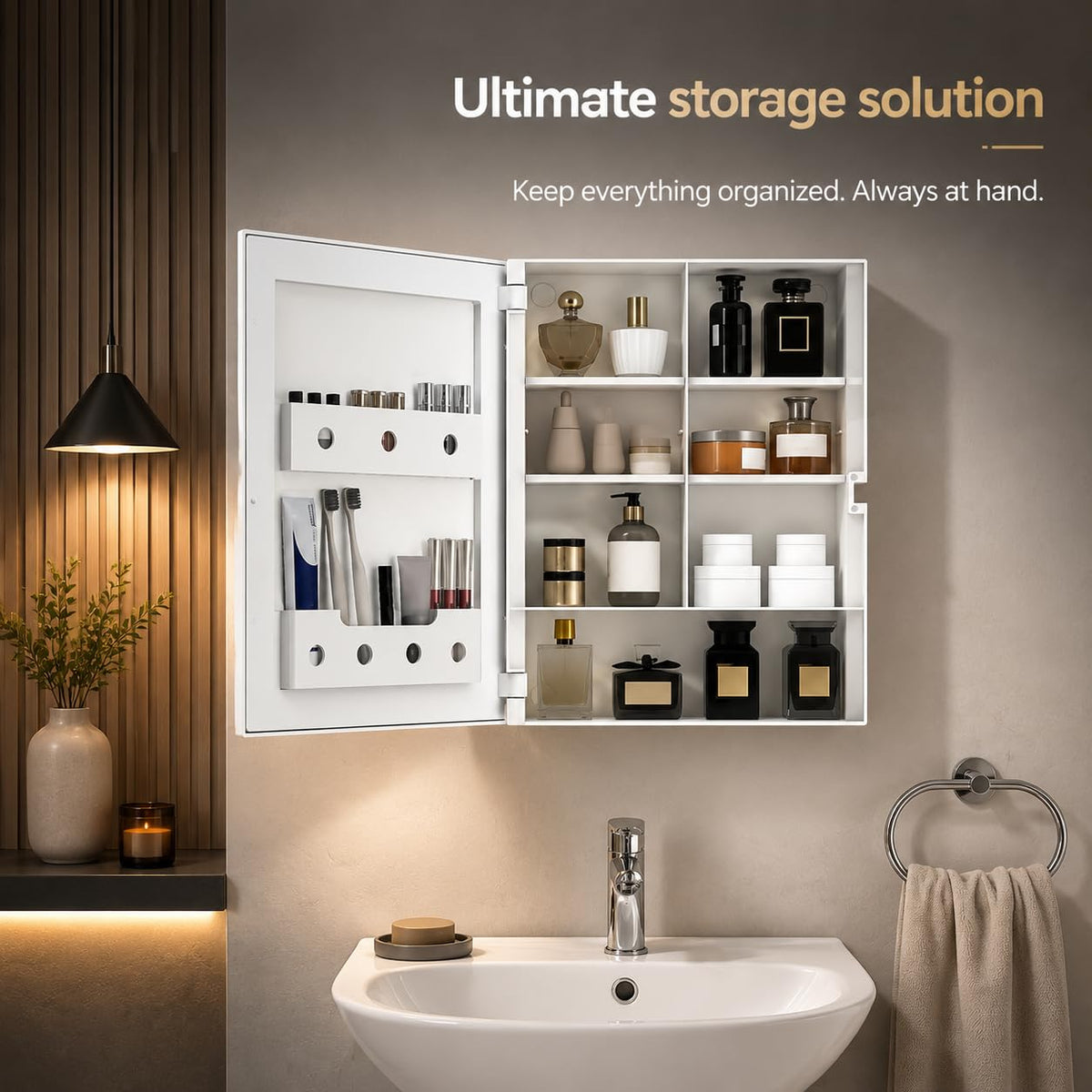 Plantex Bathroom Cabinet with Mirror/ABS Bathroom Storage Cabinet/Wall Mounted Bathroom Cabinet/Mirror with Storage for Bathroom(14x18 Inch, White)-4