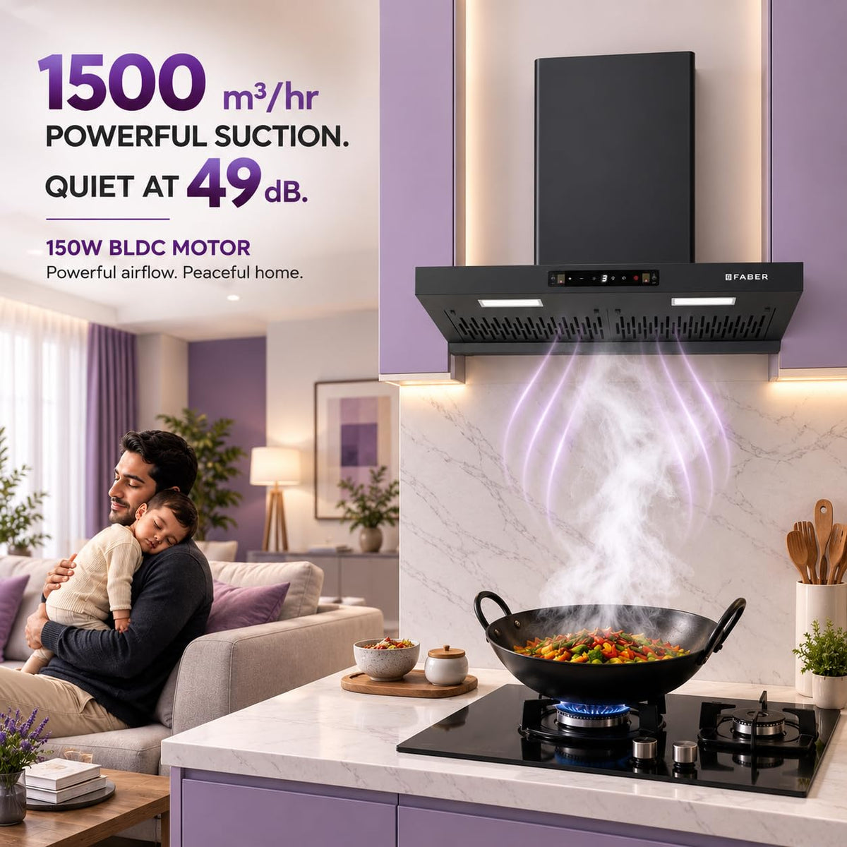Faber Atom 90cm 1500m³/hr BLDC Autoclean Filterless T-Shape Chimney|Built In Oil Collector|Touch & Gesture Control|8Yr M