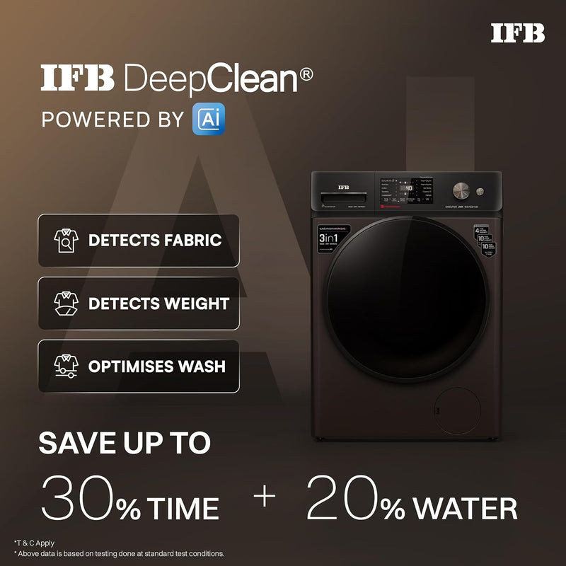 IFB 9/6/3 kg Fully Automatic Washer Dryer Refresher with Steam Refresh, AI Powered, 100% Dry Clothes, 9 Swirl Wash Mimic