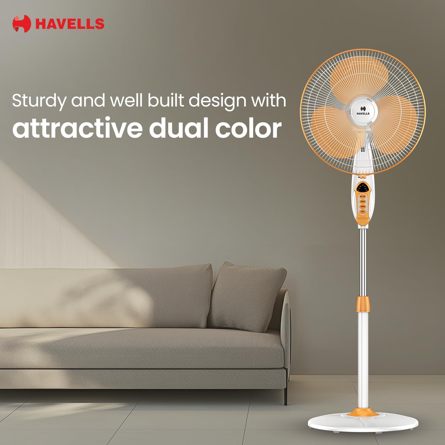 Havells 400mm BLDC Pedestal Fan | Remote Control | Upto 50% Less Power Usage | Sleep & Breeze Mode with Timer | Memory Backup | Jerk Free Oscillation, Smooth Swing Operation | White & Yellow | Sprint