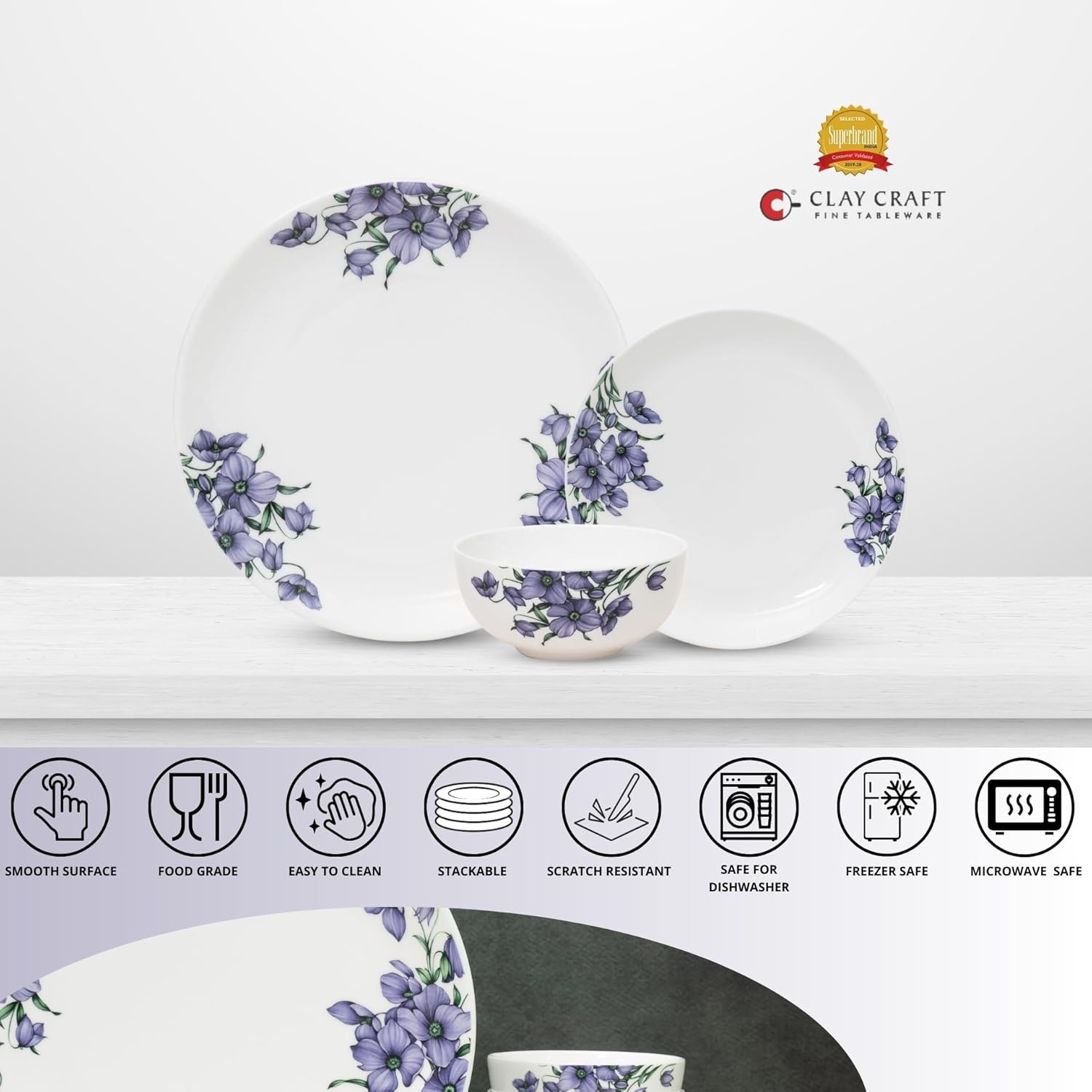 Clay Craft Fine Ceramic Eco Dinner Set, Enchanting Gold, for Family of 4, Dinner Set Ceramic, Crockery Set, Dining Set for Dinner, Crockery Set for Gift, Kitchen Set (ECO6, 12 Pieces)