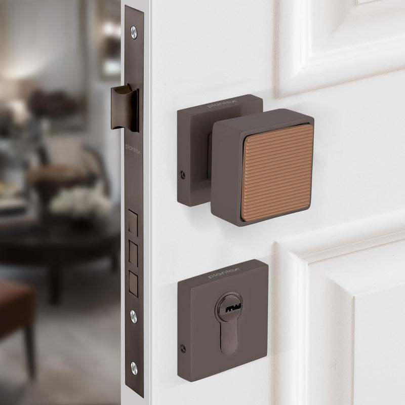 Plantex Heavy Duty Door Lock/Main Door Lock Handle/Handle Set for Home/Office/Door Accessories - (PT-011, Satin Black & Rose Gold)-1