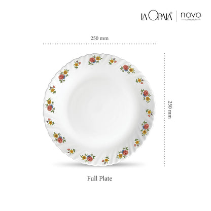 La Opala Novo Collection Opal Glass Crockery | Full Plate Set of 6 | Petite Roses Design | Plates for Dining & Gifting | Microwave Safe | 100% Vegetarian | Extra Strong | Super Light & White